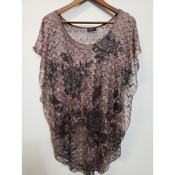 Lavish size XL light cocoa lace poncho/tank ladies top USA - Picture 1 of 10